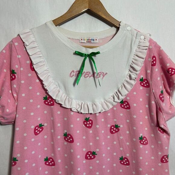 Little For Bigs Bodysuit XXXXL Strawberry Crybaby Pink Collar DDLG - Picture 4 of 10